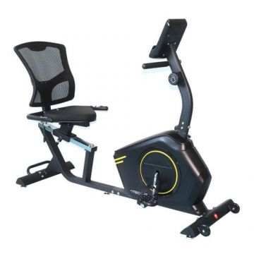 Bicicleta fitness orizontala TECHFIT R410N, Sistem inertie volanta 6 Kg, Greutate utilizator 120 Kg, Suport telefon/tableta, Roti transport