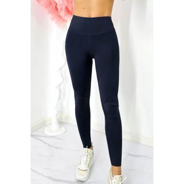 Colanti fitness Seea, cu banda lata modelatoare si cusaturi evidentiate, Negru