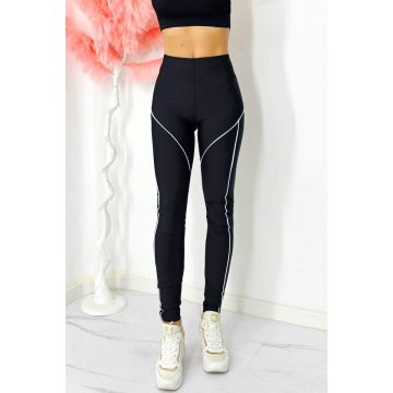 Colanti fitness Yuri, cu imprimeu grafic contrastant, Negru