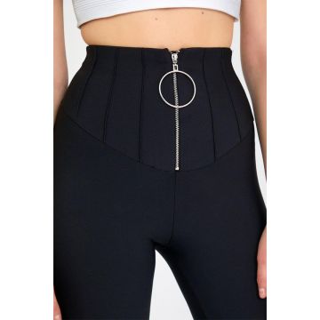 Colanti vatuiti modelatori Dario, cu talie inalta, corset si fermoar decorativ, Negru Colanti vatuiti modelatori Dario, cu talie inalta, corset si fermoar decorativ, Negru