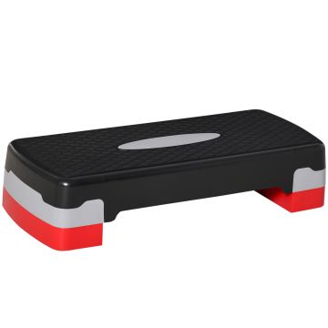 HOMCOM Step Fitness pentru Aerobic, Stepper cu Inaltime Reglabila 10-15 cm pentru Antrenament Acasa sau la Sala de Sport, 68x29cm Negru si Rosu
