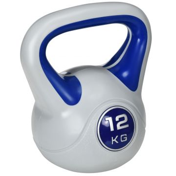 SPORTNOW Kettlebell 12kg din PU cu nisip si baza plata, cu maner comod, 24x17x28 cm, Albastru | AOSOM RO