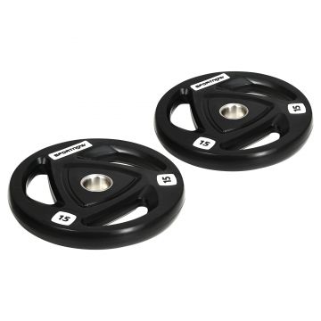 SPORTNOW Set 2 Discuri Greutate 15KG Oțel cu Acoperire Cauciuc Ø5cm Mreană Manere Manual Negru | Aosom Romania