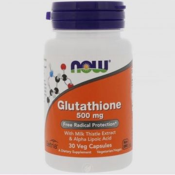 Now Glutathione with Milk Thistle Extract Alpha Lipoic Acid 500 mg 30 vcaps