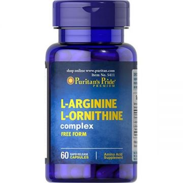 Puritan s Pride L-Arginine L-Ornithine 1000 mg 500 mg 60 caps