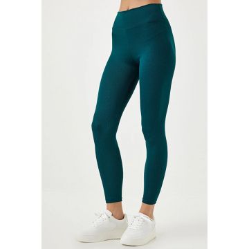 Colanti fitness Slim Vibes, aspect tetra si banda lata in talie cu efect modelator, Albastru marin