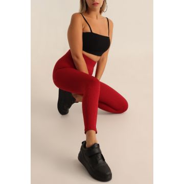 Colanti fitness Slim Vibes, aspect tetra si banda lata in talie cu efect modelator, Grena