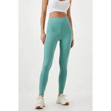 Colanti fitness Slim Vibes, aspect tetra si banda lata in talie cu efect modelator, Turquoise