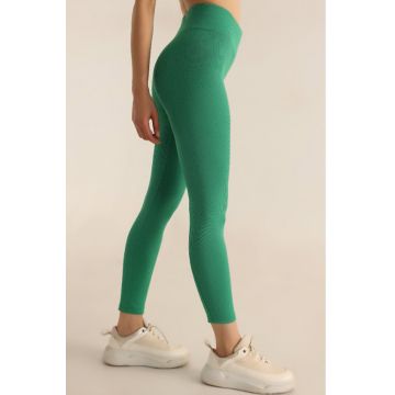 Colanti fitness Slim Vibes, aspect tetra si banda lata in talie cu efect modelator, Verde spring