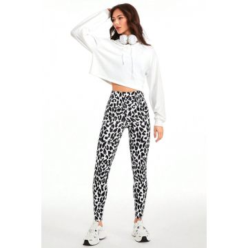 Colanti fitness ToNICK, banda modelatoare in talie si imprimeu animal print, Alb/Negru