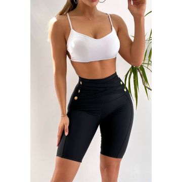 Colanti scurti Andrada, fitness, cu banda modelatoare si butoni decorativi, Negru