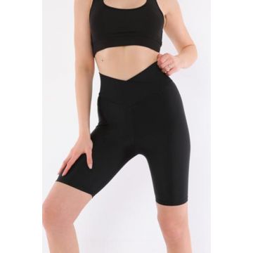 Colanti scurti fitness Mary cu aspect lucios, talie in v negru Colanti scurti fitness Mary cu aspect lucios, talie in v negru