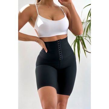 Colanti scurti KRIN, fitness, cu banda modelatoare si inchidere metalica, Negru