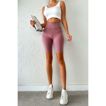 Colanti scurti modelatori Finn, cu banda lata in talie si aspect tetra, Roz