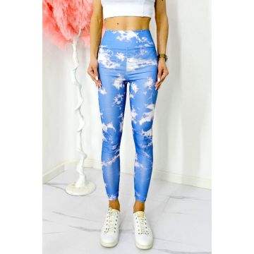 Colanti yoga MoZAIK, banda lata in talie cu efect modelator si push up, Albastru