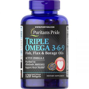 Puritan s Pride Triple Omega 3-6-9 Fish, Flax Borage Oils 120 softgels