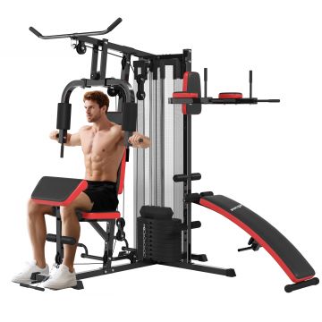 SPORTNOW Stație de Gimnastică pentru Exerciții Multiple cu Stivă de Greutăți, 225x175x200 cm, Negru | Aosom Romania