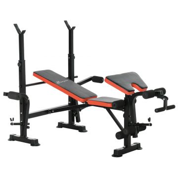 HOMCOM Bancă Multifuncțională Reglabilă cu Suport pentru Bară, Bancă de Greutăți din Oțel și Plastic, 175x139x127 cm, Negru | Aosom Romania