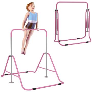 HOMCOM Bară de Tracțiuni Pliabilă pentru Copii, Bară de Gimnastică cu Înălțimi Reglabile și Structură din Oțel, 148x105x88-128 cm, Roz | Aosom Romania