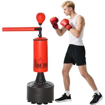 HOMCOM Sac de Box Ajustabil pe Înălțime, Bară Rotativă și Bază Umplută, 88x48x155-205 cm, Roșu HOMCOM Sac de Box Ajustabil pe Înălțime, Bară Rotativă și Bază Umplută, 88x48x155-205 cm, Roșu
