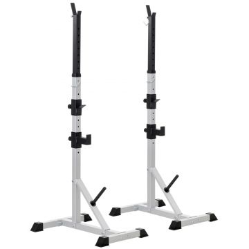 HOMCOM Set 2 Suporturi pentru Gantere cu 3 Cârlige, Înălțime Reglabilă și Capacitate de 200 kg, 58,5x75,5x176 cm, Argintiu | Aosom Romania