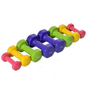 HOMCOM Set de 8 Gantere cu Design Hexagonal, Greutăți pentru Sală de Antrenament din Oțel și PU, Ø9x19,5 cm, Multicolore | Aosom Romania