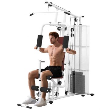HOMCOM Stație Fitness Multifuncțională cu 4 Perne din Oțel și PU Alb | Aosom Romania