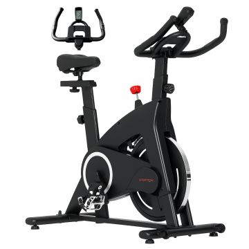 SPORTNOW Bicicletă Magnetică cu Ghidon, Șa Reglabilă și Monitor LCD, 106x53x111-123 cm, Negru | Aosom Romania