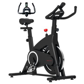 SPORTNOW Bicicletă Magnetică cu Ghidon, Șa Reglabilă și Monitor LCD, 106x53x111-123 cm, Negru | Aosom Romania
