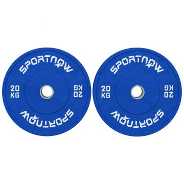 SPORTNOW Set 2 Discuri Greutăți 2x20 kg din Cauciuc cu Orificiu de 5 cm pentru Gantere și Grijuri, Ø45x8 cm, Albastru | Aosom Romania