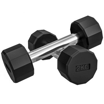 SPORTNOW Set 2 Gantere de 2 kg din Metal și Cauciuc, Set Gantere cu Mâner Antialunecare, 22x7.5x7.5 cm, Negru | Aosom Romania