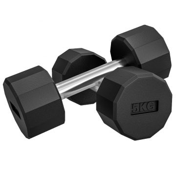 SPORTNOW Set 2 Gantere de 5 kg din Metal și Cauciuc, Set Gantere cu Mâner Antialunecare, 25x9.5x9.5 cm, Negru | Aosom Romania