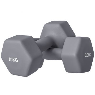 SPORTNOW Set de 2 Greutăți Hexagonale, Gantere cu Prindere Antiderapantă pentru Antrenament de Fitness Acasă,  28x10x10 cm, Gri | Aosom Romania