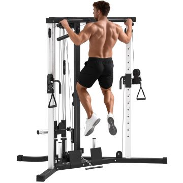 SPORTNOW Stație de Fitness cu 15 Poziții Reglabile, Bară pentru Tracțiuni și Halteră, 170x139x200 cm, Negru | Aosom Romania
