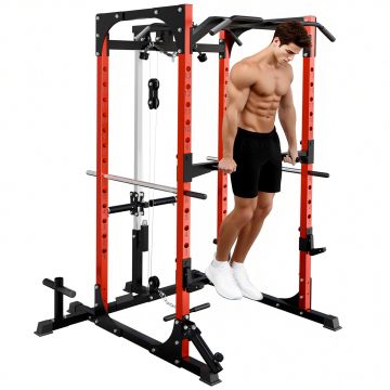 SPORTNOW Stație de Fitness cu Suport pentru Halteră, Discuri și Bară pentru Tracțiuni, 191x153x205 cm, Negru | Aosom Romania