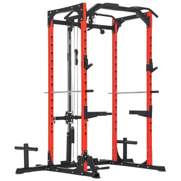 SPORTNOW Stație de Fitness cu Suport pentru Halteră, Discuri și Bară pentru Tracțiuni, 191x153x205 cm, Negru | Aosom Romania