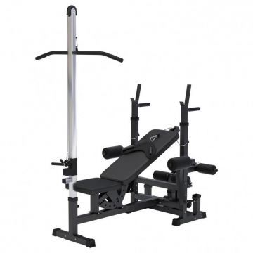 Bancă multifuncțională fitness cu scripete, Alb/Negru Gorilla Sports