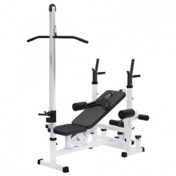 Bancă multifuncțională fitness cu scripete, Alb/Negru Gorilla Sports