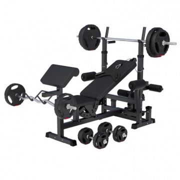 BANCA MULTIFUNCTIONALA + SET DE GREUTATI 100 KG 30/31MM CU GRIP ALBA/NEAGRA Gorilla Sports