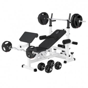 BANCA MULTIFUNCTIONALA + SET DE GREUTATI 100 KG 30/31MM CU GRIP ALBA/NEAGRA Gorilla Sports