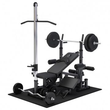 BANCA MULTIFUNTIONALA + SET DE GREUTATI 100KG 30/31MM, SALTEA PROTECTIE SI SCRIPETE, Alb/Negru Gorilla Sports