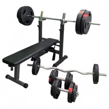 BANCĂ REGLABILĂ PENTRU PIEPT CU SUPORT + SET DE GREUTĂȚI 100 KG Alb/Negru Gorilla Sports