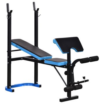HOMCOM Banc de Culturism Banc de Exerciții cu Suport pentru Bară și Spătar Reglabil pentru Antrenament acasă Sală de Fitness Albastru | Aosom Romania