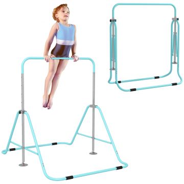 HOMCOM Bară fixă de gimnastică pentru copii pliantă înălțime reglabilă de la 88 la 128 cm verde | Aosom Romania