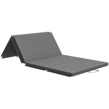 HOMCOM Saltea de gimnastică yoga pilates fitness pliabilă în 4 cu mânere acoperire sintetică 180 x 80 x 5 cm gri | Aosom Romania