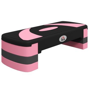 HOMCOM Stepper fitness aerob cu înălțime reglabilă superficie antiderapantă 80 x 31 x 20 cm negru roz deschis | Aosom Romania