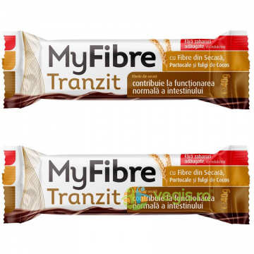 Pachet Baton Tranzit cu Fibre din Secara, Portocale si Fulgi de Cocos MyFibre 40g + 40g