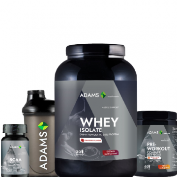 Pachet Izolat capsuni + BCAA + PreWorkout + Shaker