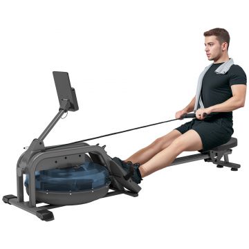 SPORTNOW Rameur pe apă rameur de fitness pentru apartament 6 nivele de rezistență, depozitare verticală, roți, 180x52x76cm negru | Aosom Romania