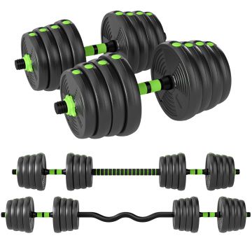 SPORTNOW Set Bară cu Greutăți 3 în 1 cu 16 Discuri din Plastic și Nisip Verde | Aosom Romania